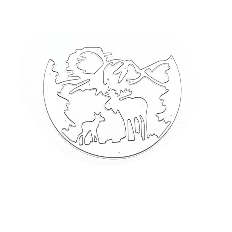Šiaurės elnių tėvas ir sūnus pusapskritis meninis piešinys metalo pjovimo štampai, rankdarbiai, įspaudai, iškarpų albumo antspaudai kortelių kūrimo dekoravimui