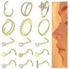 15Pcs L Ring Hoop Double Nose Rings Mixed Body Clips Hoop for Women Men