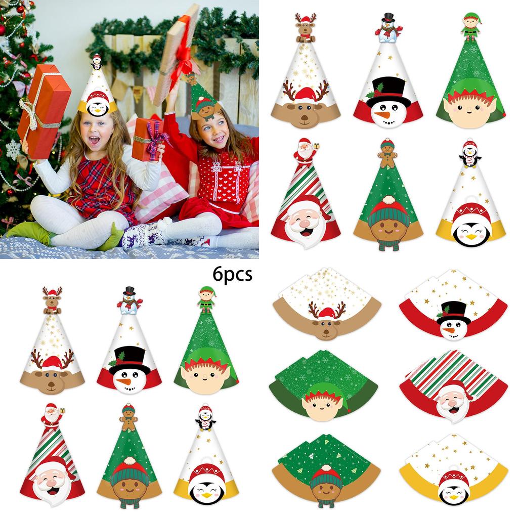 Santa Claus Reindeer Paper Triangle Hats For Christmas Party Decorations And Photography