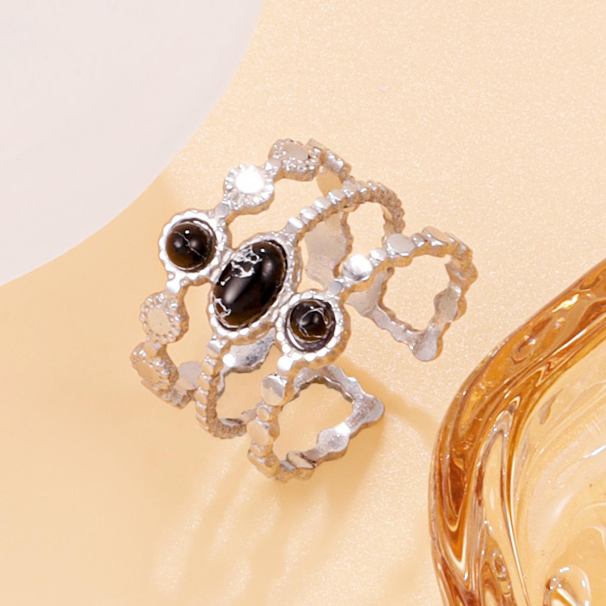 Retro Geometric Oval Tiger Eye Stone Ring in Stainless Steel