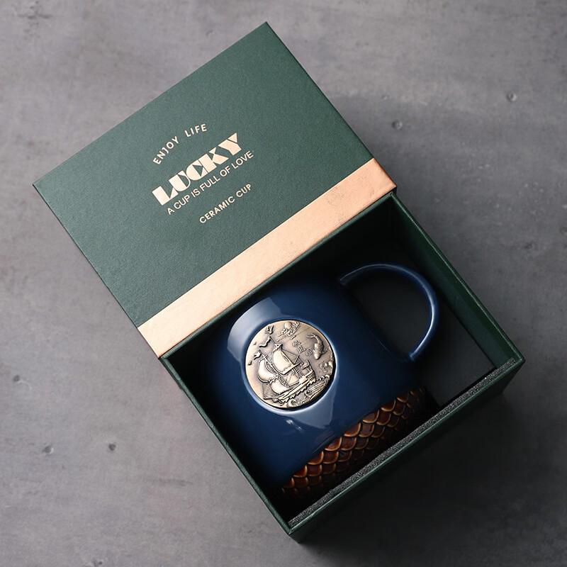 Jun Seventeen DU Ceramic Coffee Mug with Fish Scale Bronze Seal