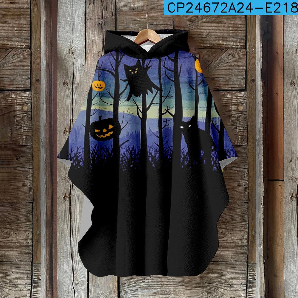 Digital Print Women's Hooded Cloak for Halloween and Christmas