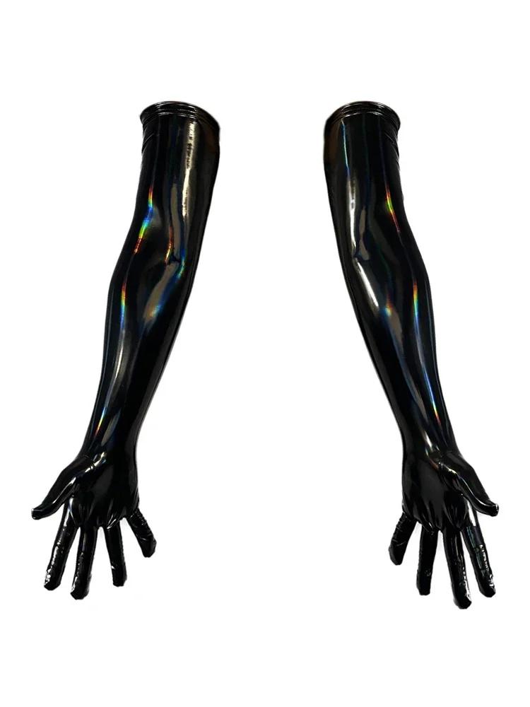 

Black PU Faux Leather Gloves Sexy Shiny Punk Long Gloves Role Play Five Finger Gloves Cosplay Accessory XXXL