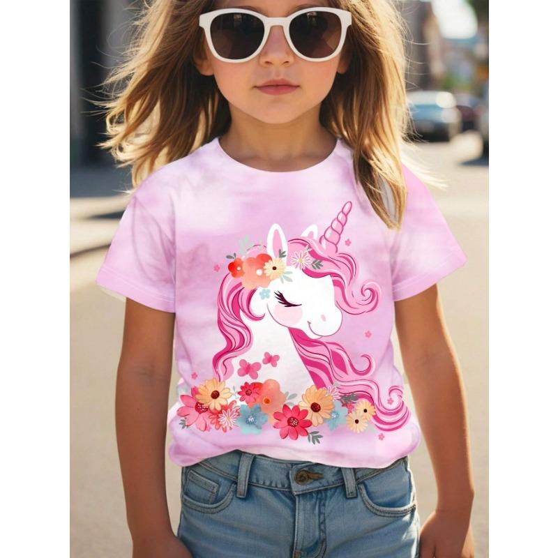 Tops Spring Autumn Printed Clothes Short Sleeve Round Neck Girls' Bottom Top T-Shirt