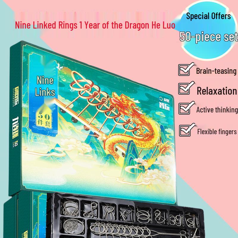 Nine-Piece Interlocking IQ Puzzle Set - Luban and Kongming Locks for Children's Education