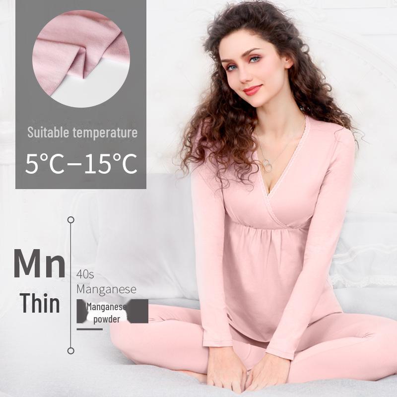 Maternity Fall Pajama Set - Nursing Friendly Cotton Thermal Wear for Pregnancy and Postpartum