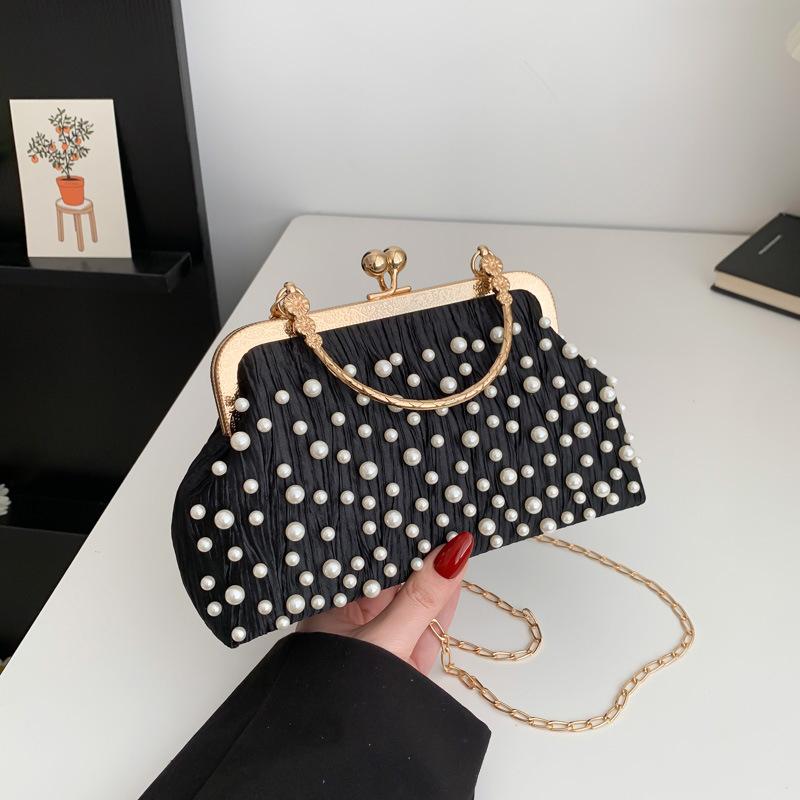 Kunstparel Diamant Ingelegd Schoudertas Metalen Ketting Messenger Bag Dames Banket Schelp Tas Mode Avond Clutch Handtas KTY