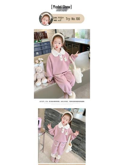 2025 New Style Baby Girls' Fleece-Lined Cartoon Outfit - Thickened Autumn/Winter Fashion