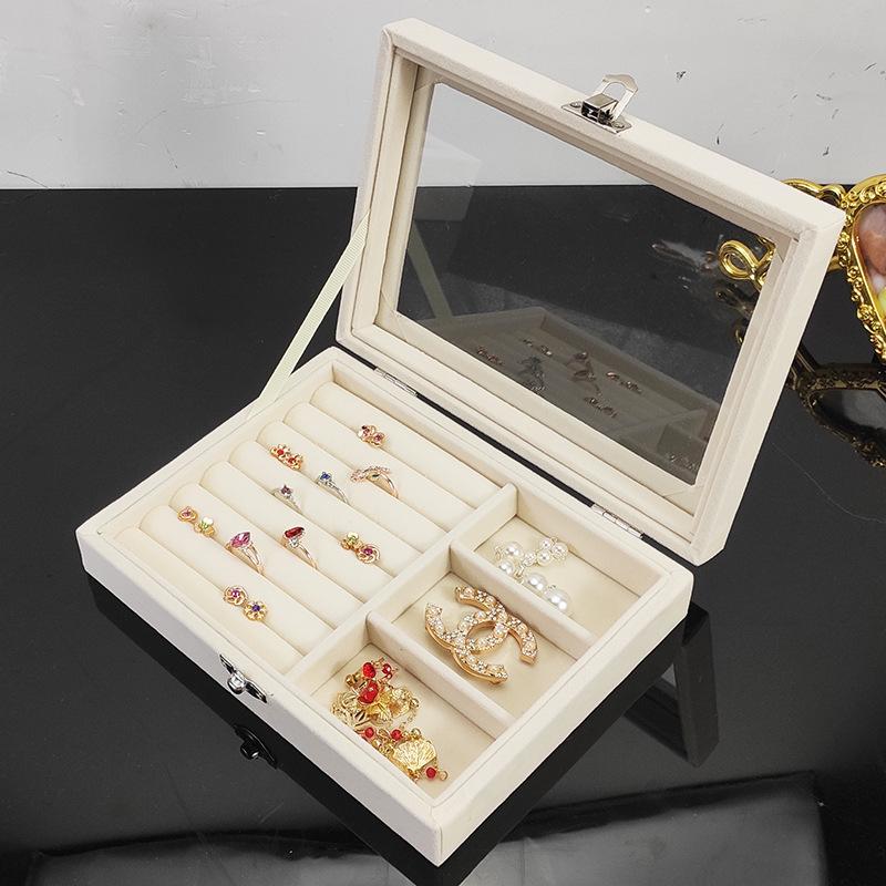 Velvet jewelry box with pearl; storage box; display box; nine-grid storage box; transparent