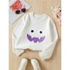Kids Crewneck Sweatshirt, Blue Big‑Eyes Face Print,Casual Sportswear for Spring & Autumn