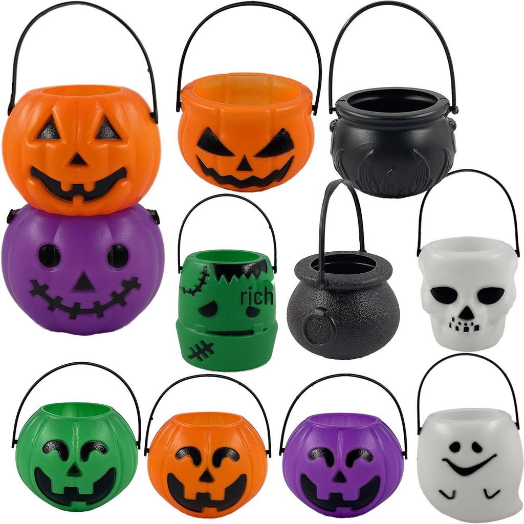 Halloween Pumpkin & Ghost Buckets: Witch, Purple Pumpkin, Skull Decorations