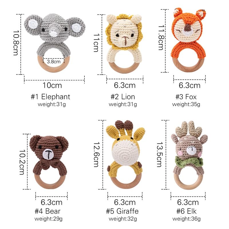 1 Stück Holz Babyrassel Schüttelspielzeug Häkel Löwe Giraffe Holz Babyrassel Beißring Montessori Neugeborenen Tierrassel Spielzeug Geschenk