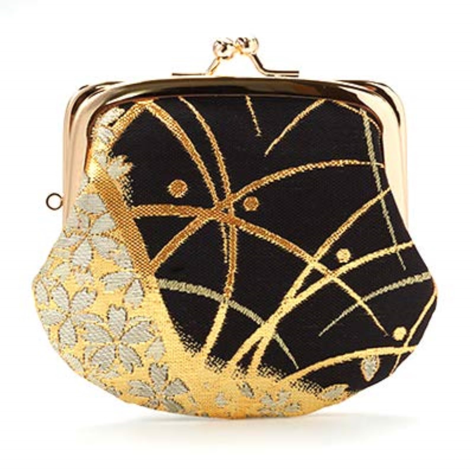 

Kyoto Geibido Clasp Handcrafted by Japanese Made in Japan and Nishijin-ori 3.3-inch Wallet, Artisans, Pattern, (Black Gold)