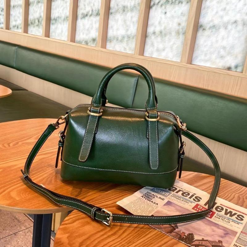 

Женская сумка из натуральной кожи, винтажная, с верхним слоем из воловьей кожи, обработанным маслом и воском, Бостон, большая вместительная сумка через плечо для женщин зелёный