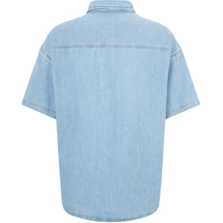 Calvin Klein Logo Embroidered Loose Short Sleeve Shirt Men Tops Denim-Blue J320636-1AA
