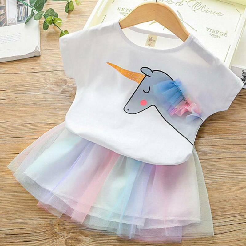 Buy Kids Girls Unicorn Tops Short Sleeve T-shirt Lace Tutu Skirt