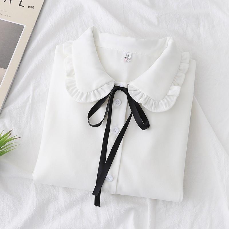 Girls' Long Sleeve White Shirt - Fashionable Korean Style for Children, Ideal for Spring and Autumn, Suitable for School Uniforms