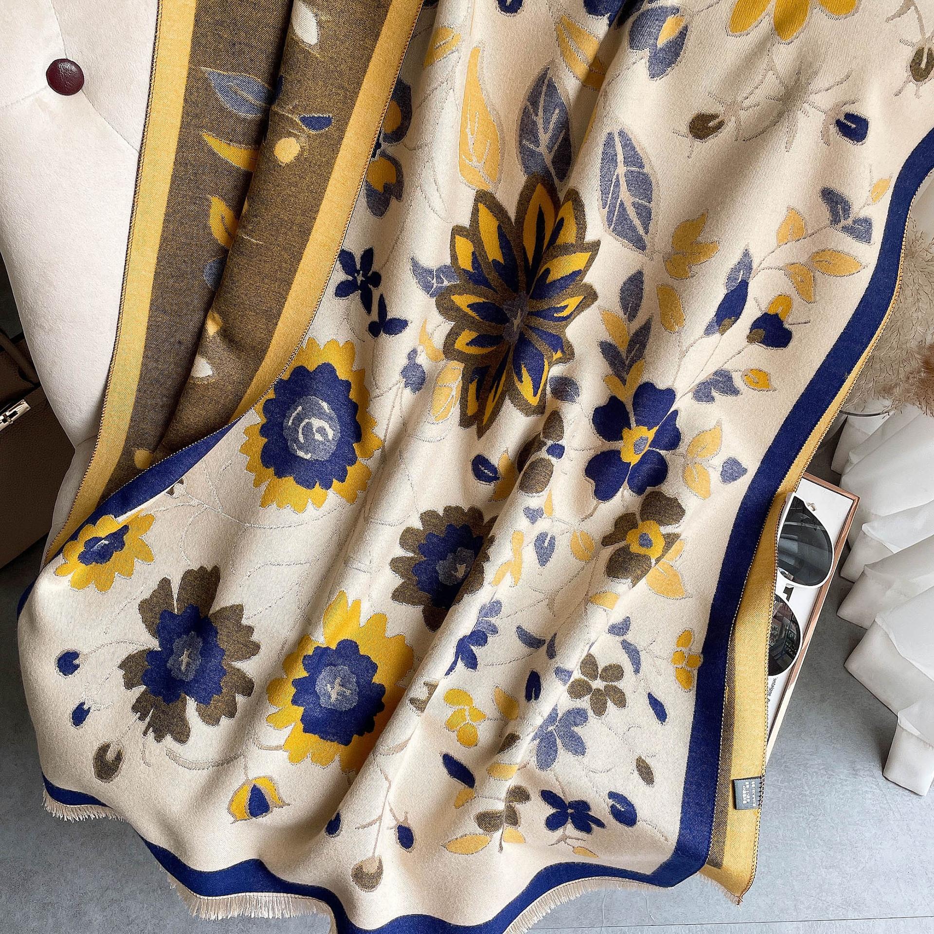 

Flower Jacquard Scarf Women S Autumn And Winter Imitation Cashmere Decoration Air Conditioner Shawl Short Beard Tassel Scarf Tassel Decoration 180-65cm