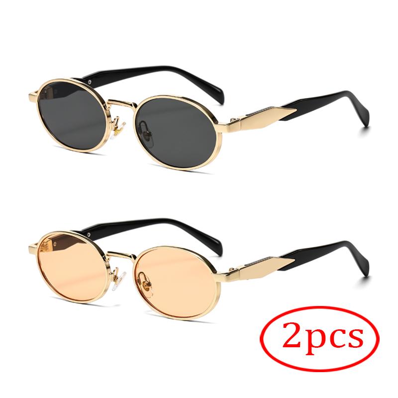 1/2pcs New Small Frame Metal Oval Sunglasses For Women And Men, High-End Retro Steampunk Sun Glasses