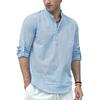 Men's Cotton Linen Long Sleeve Polo Shirt Lightweight Henley Neck Hawaiian Beach Style Solid Color Tops Vacation T-shirt