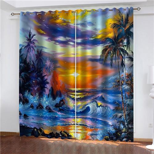 Luxurious Sunset Dazzle Abstract Art Tree Shading Bedchamber Kitchen Winodw Drapes Collection for Livingroom Space 2 Panels Free Shiping