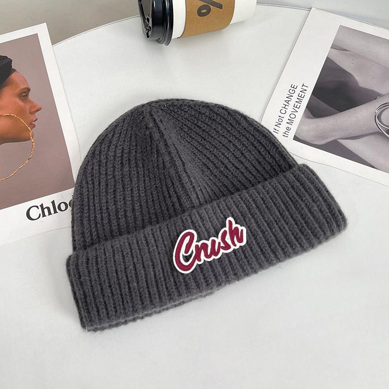 Letter knitted hat women's winter thickened warm ear protection cold hat couple versatile big head circumference wool hat men