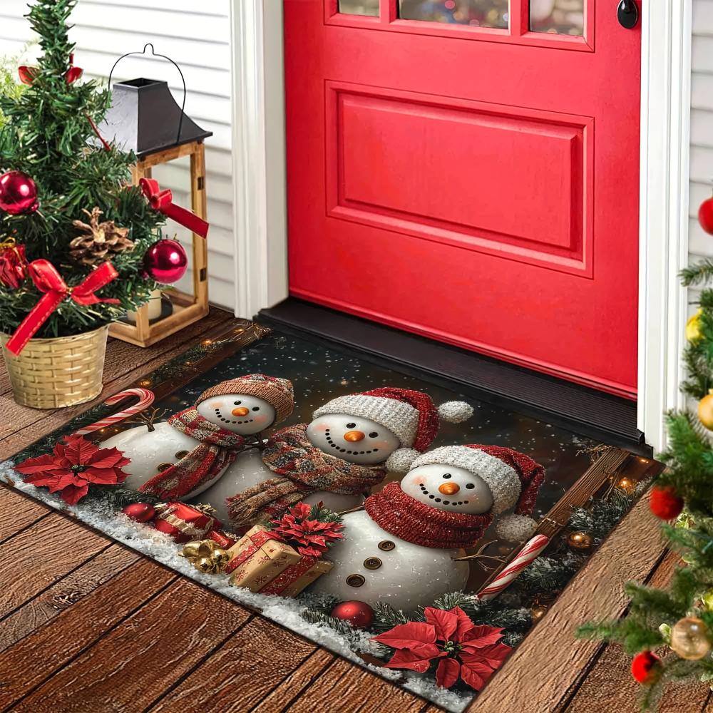 Three Cartoon Snowman graphics rug,veranda,vestibule,indoor leisure area Mat,Entry Door Rug NonSlip home decor Christmas Present