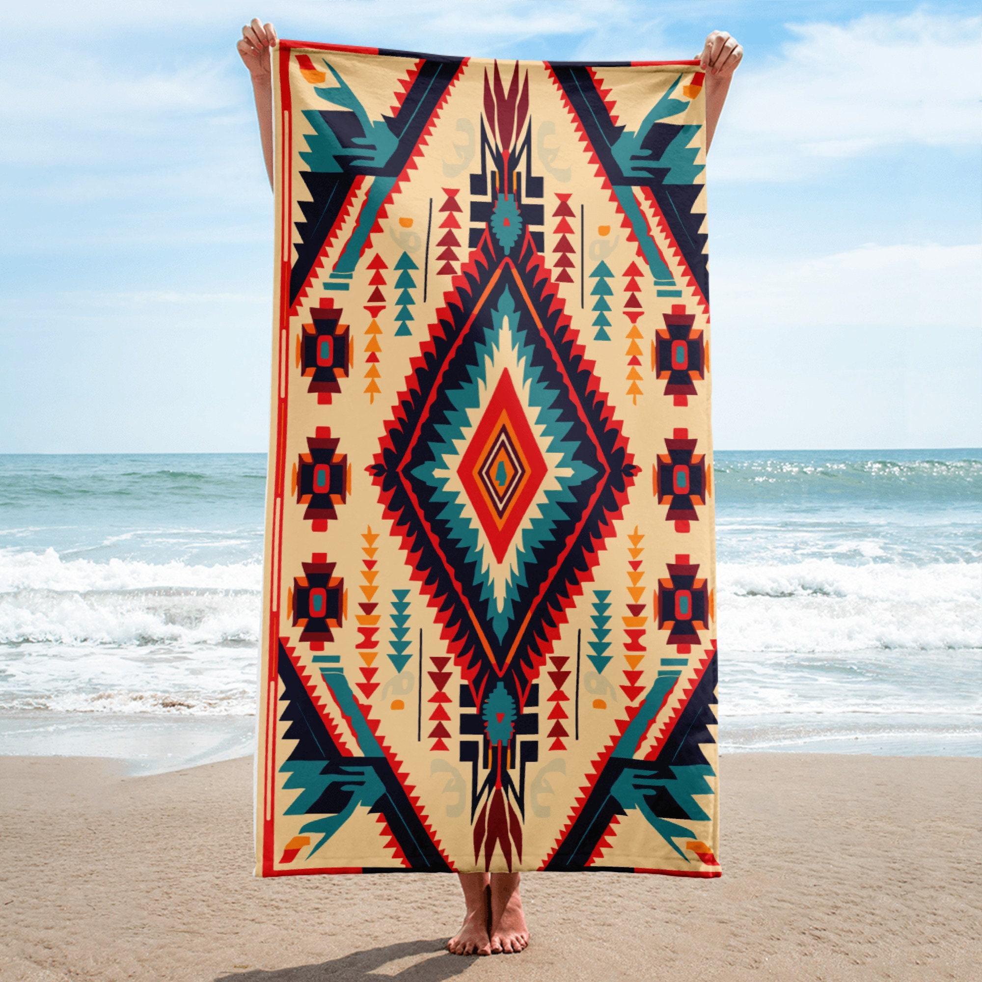 

Ethnic Geometric Print Microfiber Beach Towel, Super Absorbent Quick Dry Towel for Swimming Pool W40*H60(CM)