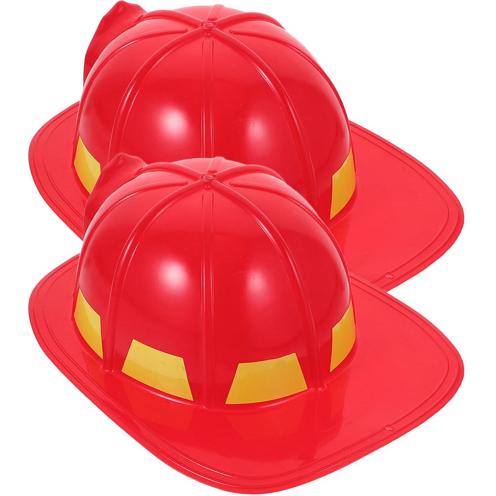 2 Pcs Role Playing Game Red Fireman Hat Firefighter Costume Accessory Pvc Plastic Material Party Favors Child