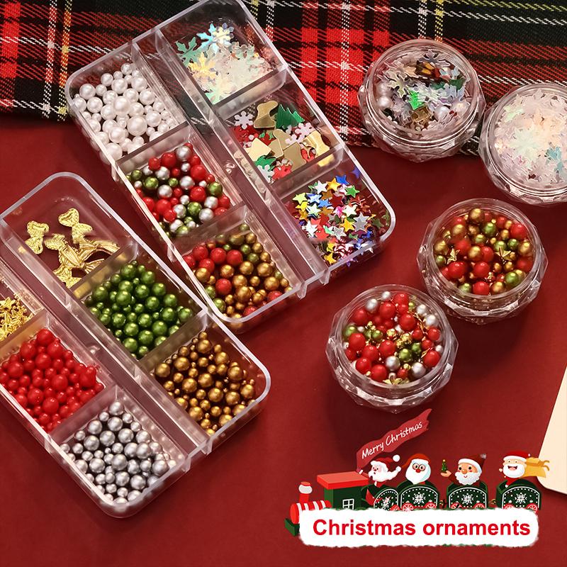 Christmas Red/Green Pearl Nail Rhinestone Mixed Size Pearlescent Colorful Beads Nali Charms Christmas Manicure Jewelry