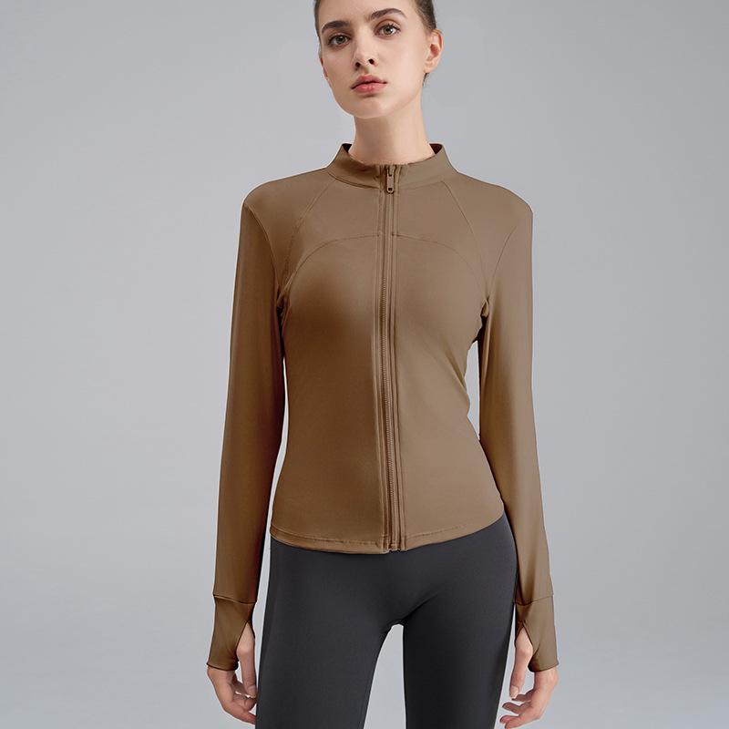 

Женская куртка для йоги с высоким воротником - Комбинированная и приталенная с отверстиями для больших пальцев, Ощущение обнаженности Extra Large