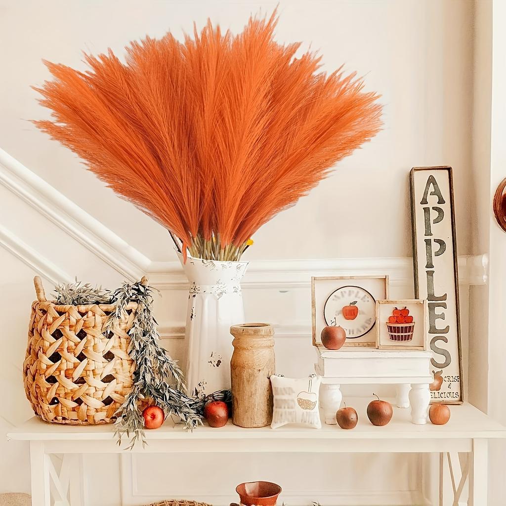 20pcs Vivid Orange Imitation Pampas Grass Set - 22 Inches High for Bohemian Home and Wedding Decor, No Vase Included