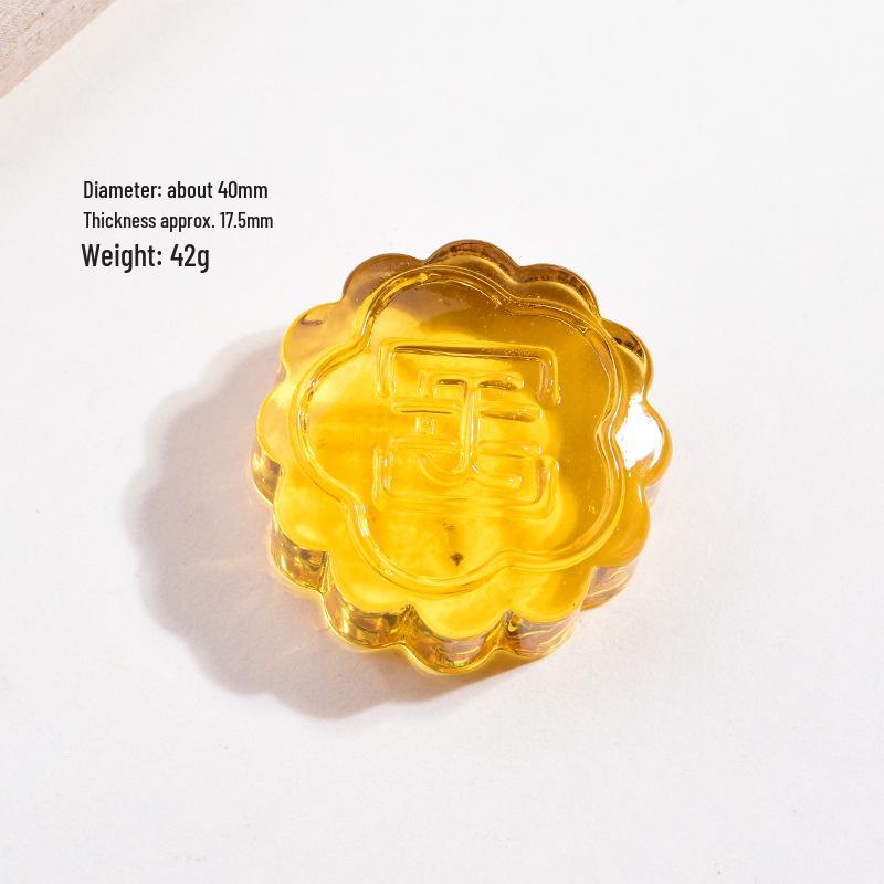 

Citrine Glass Mid-Autumn Festival Ornament: Blooming Flowers and Jade Mooncake Decoration for Home or Office.