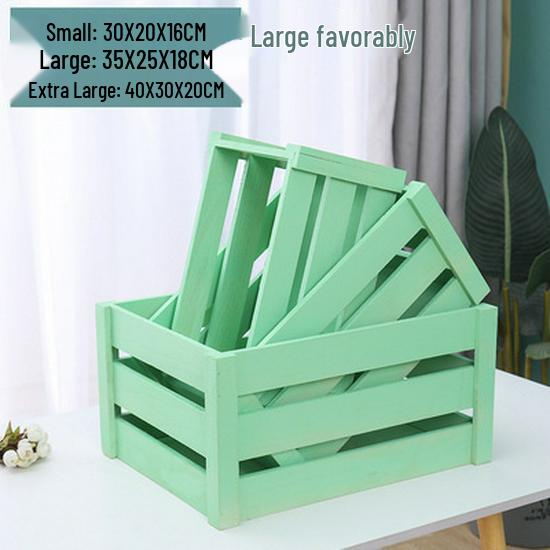 Distressed Wooden Rectangular Basket for Fruit & Vegetable Display