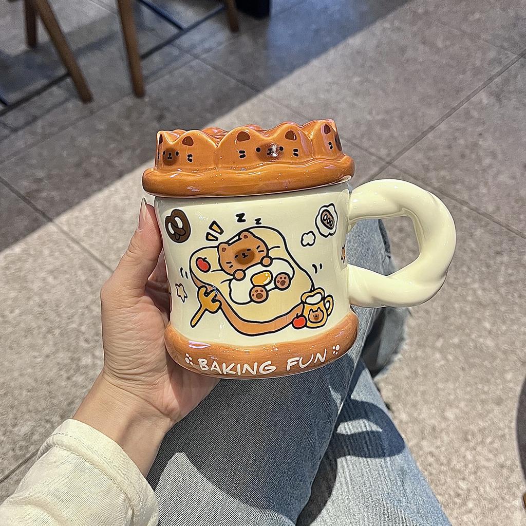 mug with lid spoon high value ins wind cute ceramic cup couple drinking cup for girls birthday gift