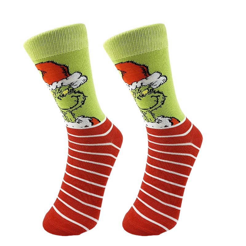 Grenzüberschreitende kreative Grinch Weihnachten gestrickte Mid-Calf-Socken für Männer & Frauen.