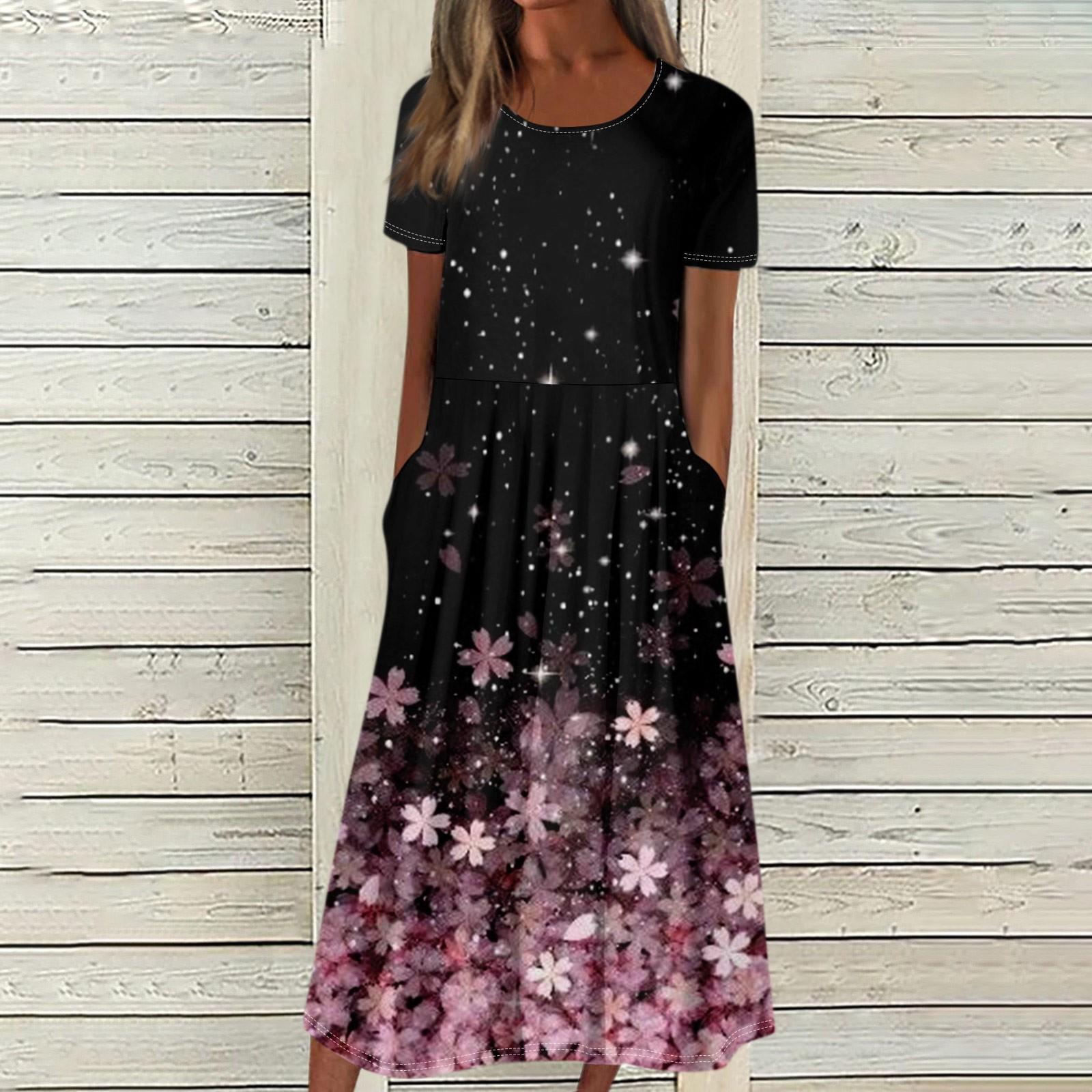 Женское летнее повседневное модное платье с коротким рукавом и карманом с круглым вырезом — фото 6