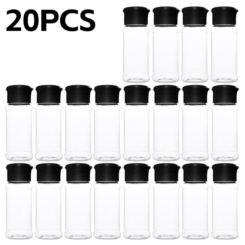 20/1pcs Plastic Spice Bottles with Shaker Lid Salt Pepper BBQ Condiment Seasoning Jars Container Storage Bottle with Stickers