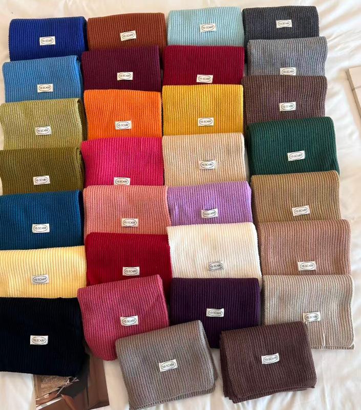 Korean ins simple solid color wool knitted scarf women's winter blue warm couple student neck scarf