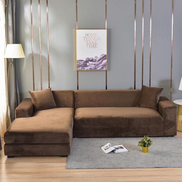 Velvet Sofa Cover Corner Sofa Covers for Living Room Elastic Spandex Slipcovers Couch Cover Stretch Sofa Slipcover