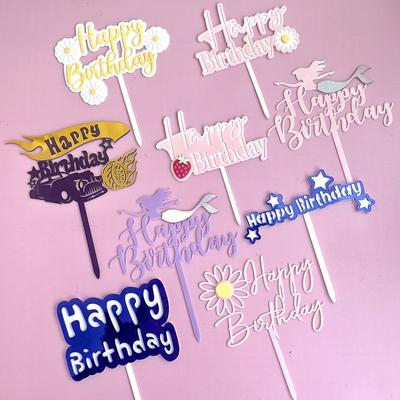 1PC Happy Birthday Cake Topper Acrylic Creative Cupcake Topper For Kids Baby Shower Birthday Party Cake Dessert Decoration