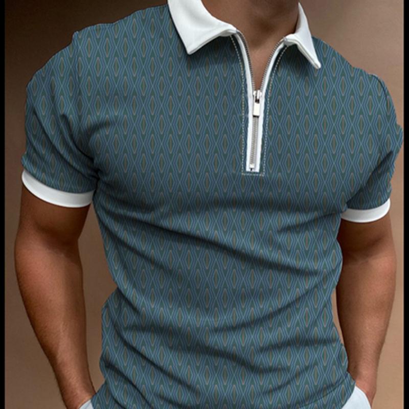 New men's POLO shirt printed striped patchwork short-sleeved T-shirt tops