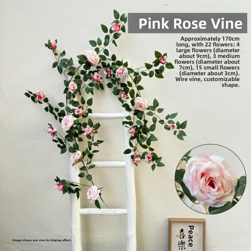 

New Plastic Silk Artificial Rose Vine 9 Colors 1.8m 22 Heads Hanging Flowers Rattan Fake Plants Leaves Home Decoration темно-розовый