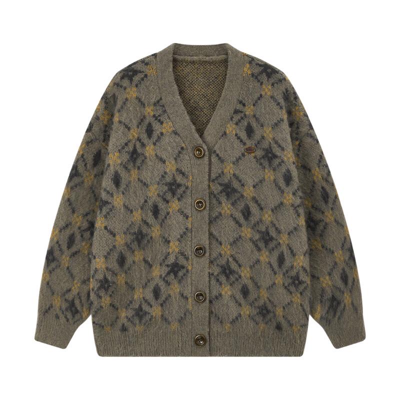 ELLE KIDS Girls' Color-Block Jacquard Knit Round Neck Cardigan