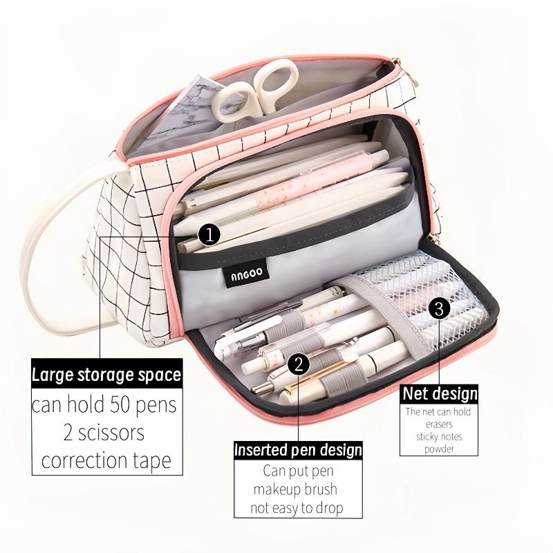 Student Stationery Organizer Storage Bag Canvas Triangle Stationery Box Large Capacity Portable Pencil Pouch