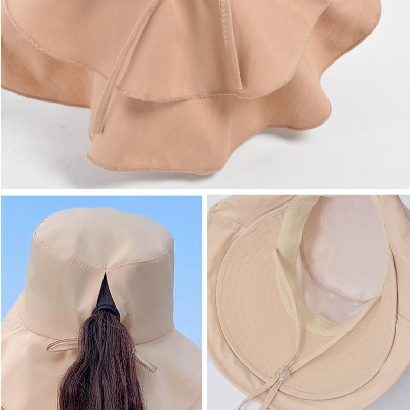 New Summer Women's Neck-Protecting Sunscreen Wide-Brimmed Fisherman Hat for Outdoor Trips and Cycling
