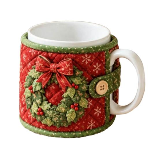Holiday Quilted Mug Cover Craft Christmas Cozy Sewing Kit, DIY Fabric Kit with Festive Themed Kits Patterns, Sleeve Making for Beginners, Handmade
