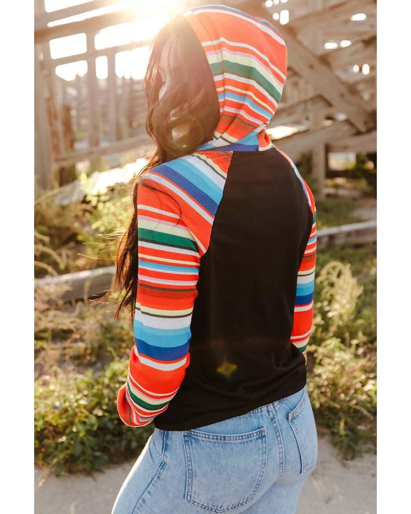 Azura Exchange Striped Patchwork Kangaroo Pocket Hoodie
