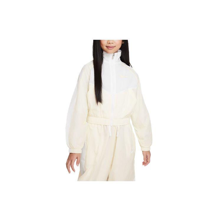 Nike Color Block Logo Print Stand Collar Long Sleeve Jacket Kids jackets Coconut-Milk FB1267-113