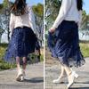 Women Midi Skirt Elastic High Waist Floral Embroidery Print Mesh Skirt Double Layered Tulle Large Hem A-Line Skirt